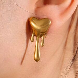 Melting Gold Dripping Heart Earrings